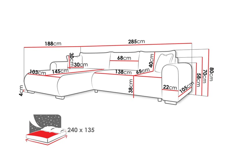 Handda Bäddsoffa med Divan 3-sits i Sammet - Grå - Möbler - Soffa - Bäddsoffa