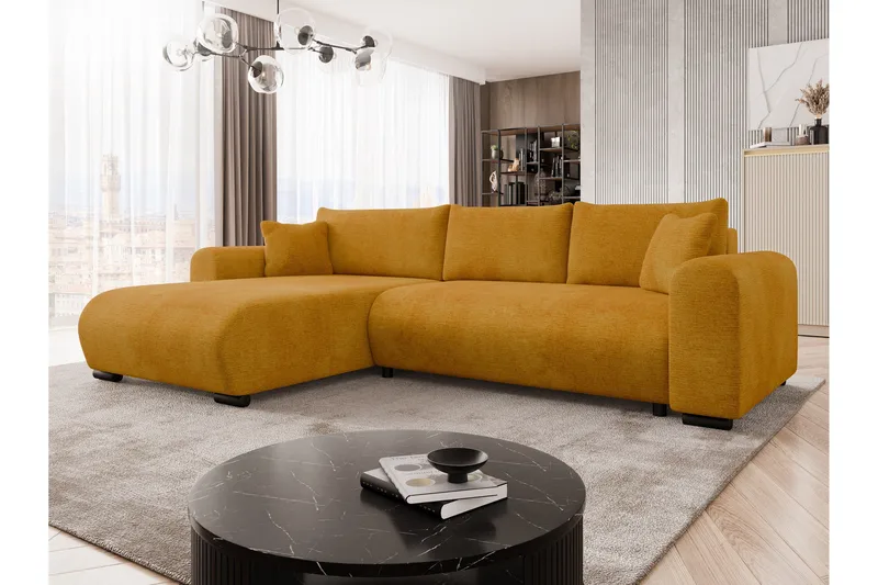 Handda Bäddsoffa med Divan 3-sits i Sammet - Gul - Möbler - Soffa - Bäddsoffa