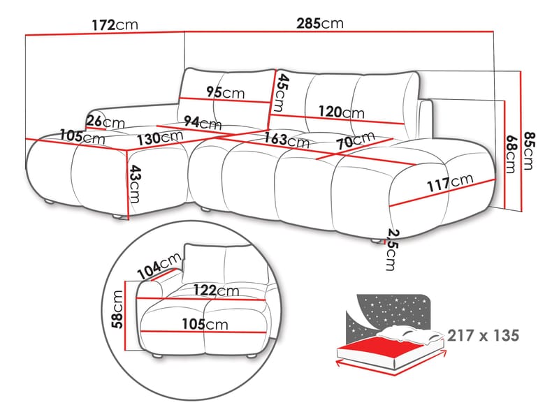 Handu 4-sits Divansoffa Vänster - Möbler - Soffa - Bäddsoffa