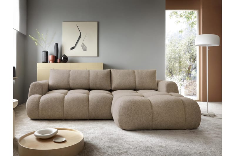 Handu Bäddsoffa med Divan 3-sits i Bouclé - Brun - Möbler - Soffa - Bäddsoffa