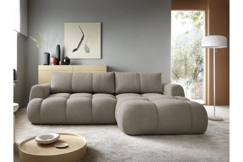 Handu Bäddsoffa med Divan 3-sits i Bouclé - Brun - Möbler - Soffa - Bäddsoffa