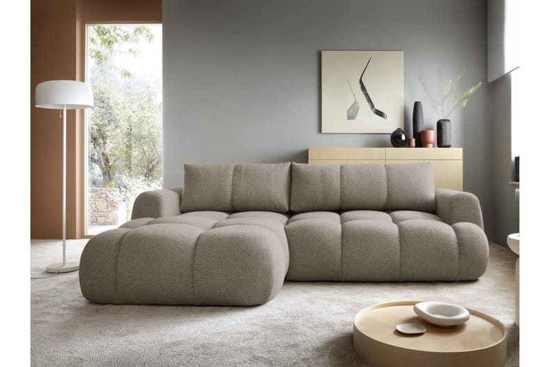 Handu Bäddsoffa med Divan 3-sits i Bouclé - Brun - Möbler - Soffa - Bäddsoffa