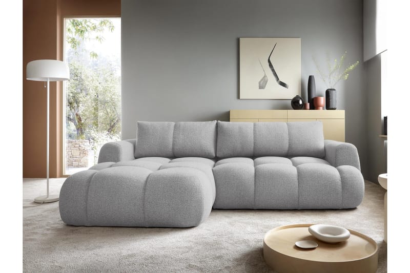 Handu Bäddsoffa med Divan 3-sits i Bouclé - Grå - Möbler - Soffa - Bäddsoffa