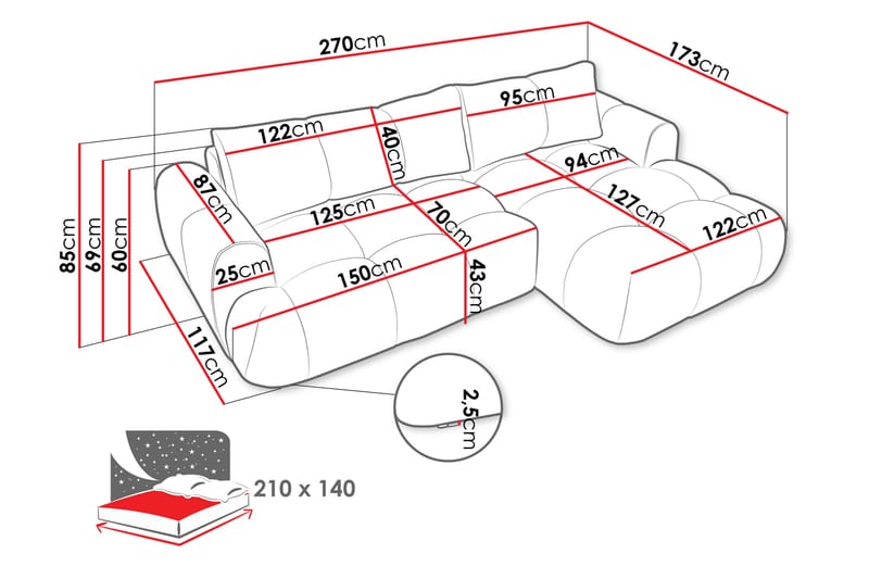 Handu Bäddsoffa med Divan 3-sits i Bouclé - Grå - Möbler - Soffa - Bäddsoffa