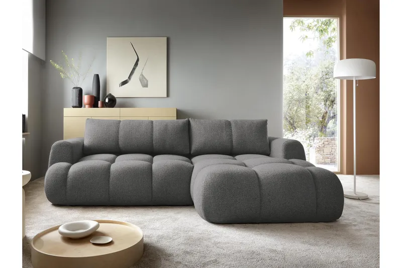 Handu Bäddsoffa med Divan 3-sits i Bouclé - Mörkgrå - Möbler - Soffa - Bäddsoffa