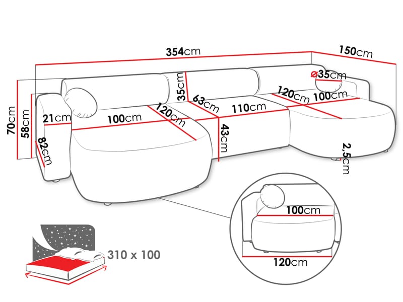 Hanish Bäddsoffa Dubbeldivan 5-sits - Grå - Möbler - Soffa - Bäddsoffa