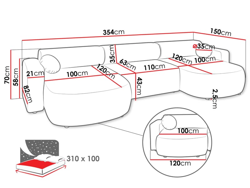 Hanish Bäddsoffa Dubbeldivan 5-sits - Grå - Möbler - Soffa - Bäddsoffa