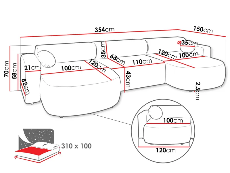 Hanish Bäddsoffa Dubbeldivan 5-sits - Vit - Möbler - Soffa - Bäddsoffa