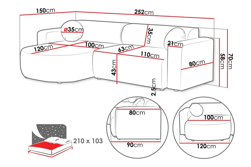 Hanish Bäddsoffa med Divan 3-sits i Plysch - Beige - Möbler - Soffa - Bäddsoffa