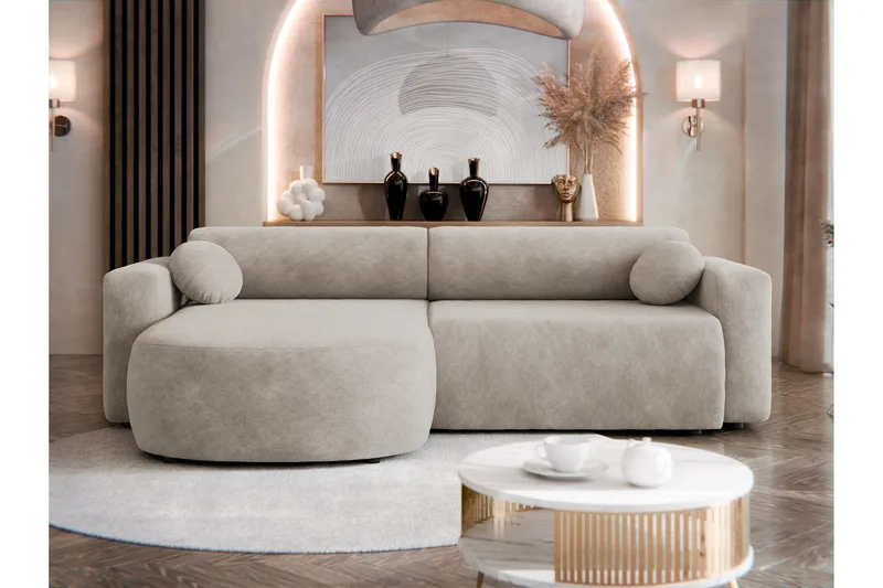 Hanish Bäddsoffa med Divan 3-sits i Plysch - Beige - Möbler - Soffa - Bäddsoffa