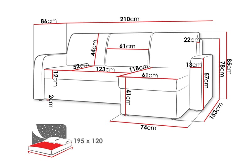Hardev Bäddsoffa med Divan 3-sits - Grå - Möbler - Soffa - Bäddsoffa
