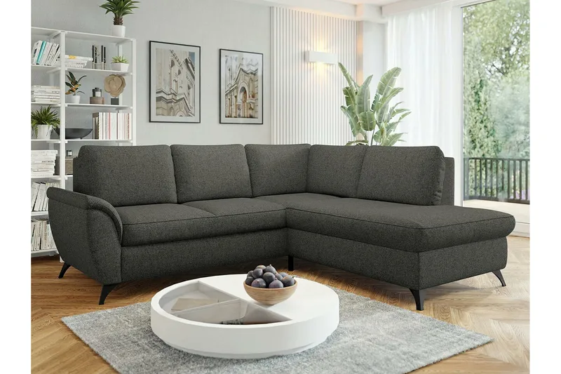Hereford 3-sits Höger Hörnbäddsoffa 126x185 cm med Förvaring i Tyg - Grå - Möbler - Soffa - Bäddsoffa
