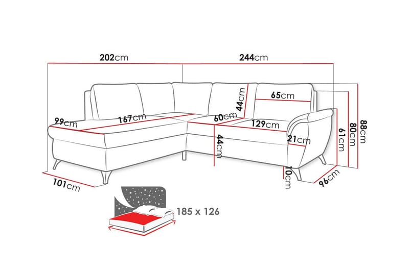 Hereford 3-sits Höger Hörnbäddsoffa 126x185 cm med Förvaring i Tyg - Gul - Möbler - Soffa - Bäddsoffa
