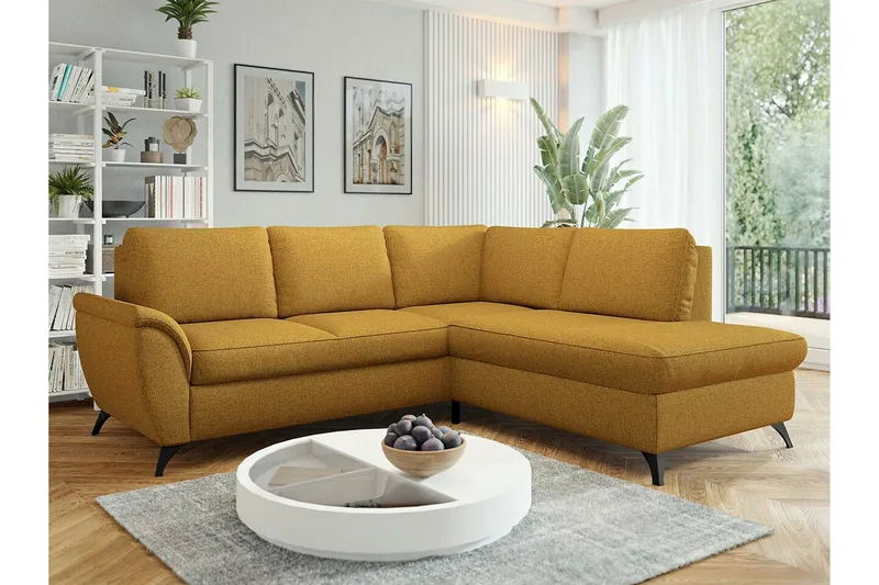 Hereford 3-sits Höger Hörnbäddsoffa 126x185 cm med Förvaring i Tyg - Gul - Möbler - Soffa - Bäddsoffa