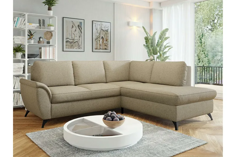 Hereford 3-sits Höger Hörnbäddsoffa med Förvaring i Tyg - Beige - Möbler - Soffa - Bäddsoffa