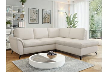 Hereford 3-sits Höger Hörnbäddsoffa med Förvaring i Tyg - Benvit - Möbler - Soffa - Bäddsoffa