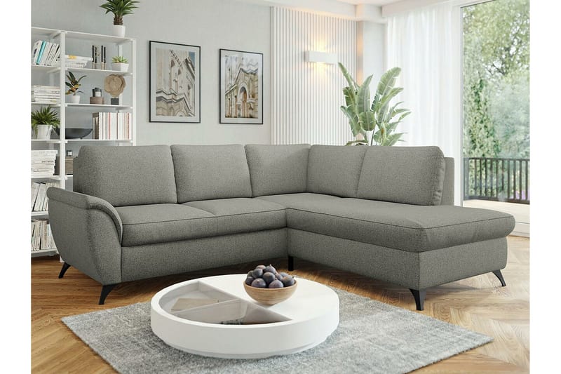 Hereford 3-sits Höger Hörnbäddsoffa med Förvaring i Tyg - Grå - Möbler - Soffa - Bäddsoffa