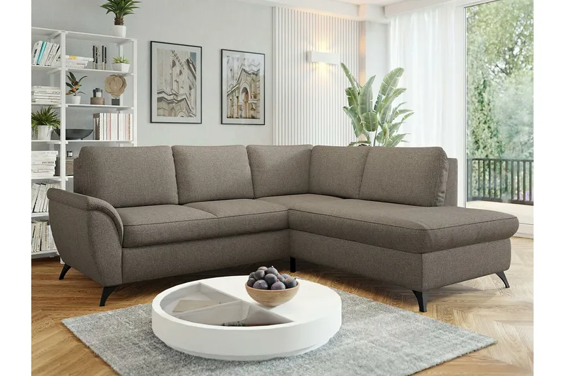 Hereford 3-sits Höger Hörnbäddsoffa med Förvaring i Tyg - Taupe - Möbler - Soffa - Bäddsoffa