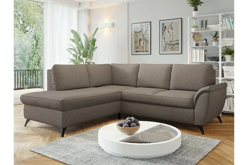Hereford 3-sits Vänster Hörnbäddsoffa 126x185 cm med Förvaring i Tyg - Brun - Möbler - Soffa - Bäddsoffa