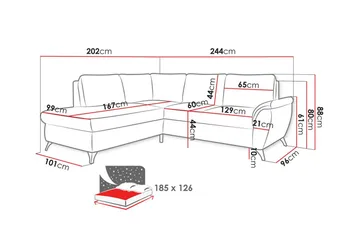 Hereford 3-sits Vänster Hörnbäddsoffa 126x185 cm med Förvaring i Tyg - Gräddvit - Möbler - Soffa - Bäddsoffa
