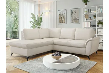 Hereford 3-sits Vänster Hörnbäddsoffa 126x185 cm med Förvaring i Tyg - Gräddvit - Möbler - Soffa - Bäddsoffa