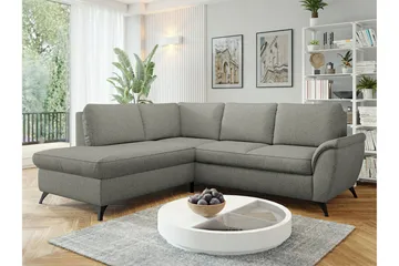 Hereford 3-sits Vänster Hörnbäddsoffa 126x185 cm med Förvaring i Tyg - Grå - Möbler - Soffa - Bäddsoffa