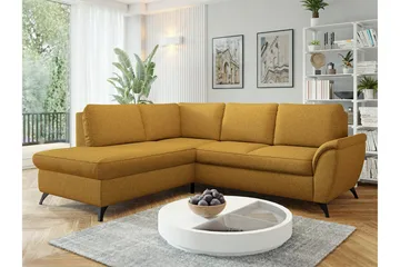 Hereford 3-sits Vänster Hörnbäddsoffa 126x185 cm med Förvaring i Tyg - Gul - Möbler - Soffa - Bäddsoffa