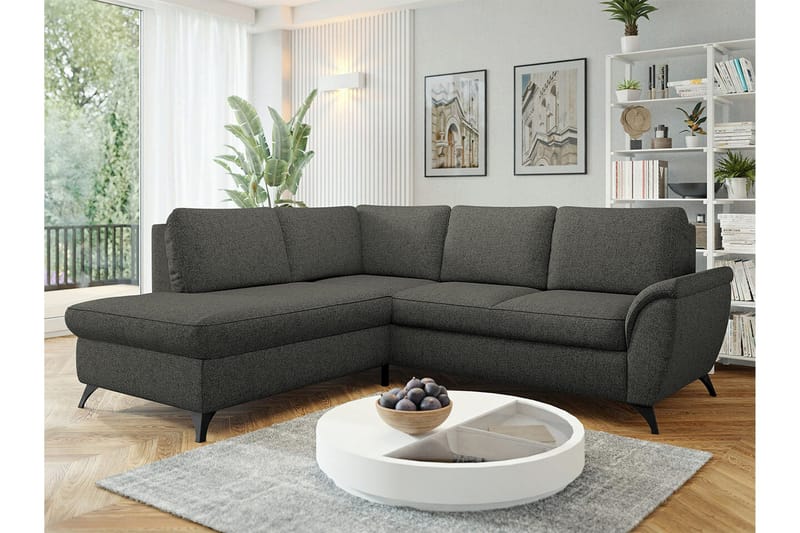 Hereford 3-sits Vänster Hörnbäddsoffa 126x185 cm med Förvaring i Tyg - Mörkgrå - Möbler - Soffa - Bäddsoffa