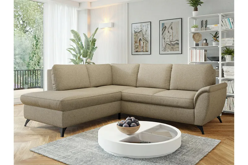 Hereford 3-sits Vänster Hörnbäddsoffa med Förvaring i Tyg - Beige - Möbler - Soffa - Bäddsoffa