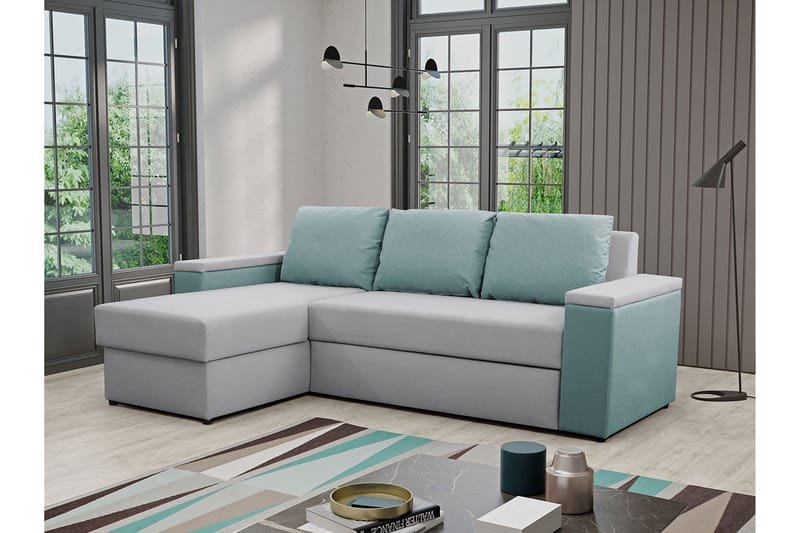 Herosa 3-sits Bäddsoffa med Divan med Förvaring - Blå/Grå - Möbler - Soffa - Bäddsoffa