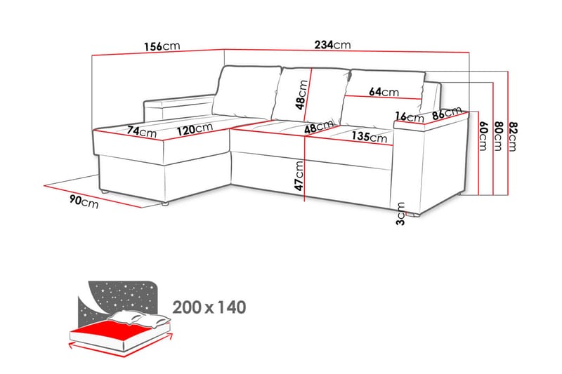 Herosa 3-sits Bäddsoffa med Divan med Förvaring - Grå/Rosa - Bäddsoffa - Bäddsoffa divan