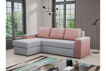 Herosa 3-sits Bäddsoffa med Divan med Förvaring - Grå/Rosa - Möbler - Soffa - Bäddsoffa