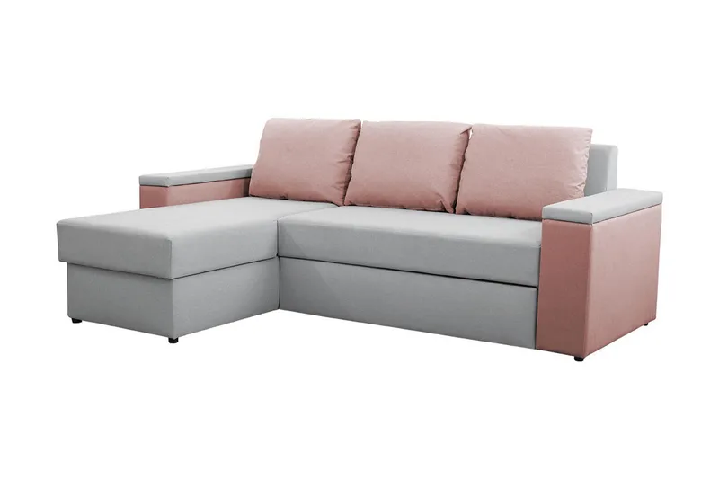 Herosa 3-sits Bäddsoffa med Divan med Förvaring - Grå/Rosa - Möbler - Soffa - Bäddsoffa