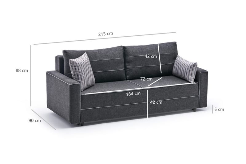 Highbank Bäddsoffa 3-sits 185x150 - Antracit - Bäddsoffa - Bäddsoffa 3 sits