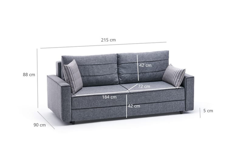 Highbank Bäddsoffa 3-sits 185x150 - Grå - Möbler - Soffa - Bäddsoffa