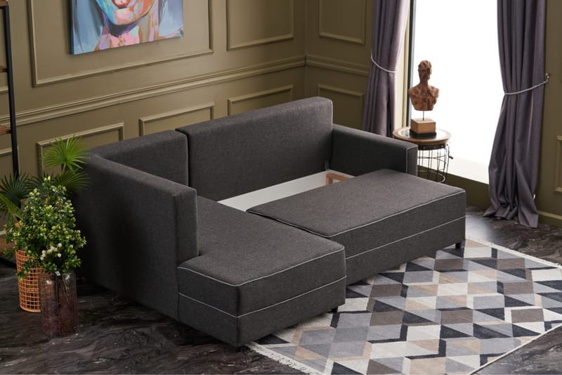 Highbank Bäddsoffa m. Divan 4-sits 200x150 - Antracit - Bäddsoffa - Bäddsoffa divan