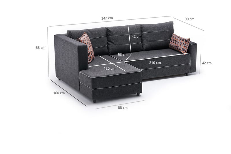 Highbank Bäddsoffa m. Divan 4-sits 200x150 - Antracit - Bäddsoffa - Bäddsoffa divan