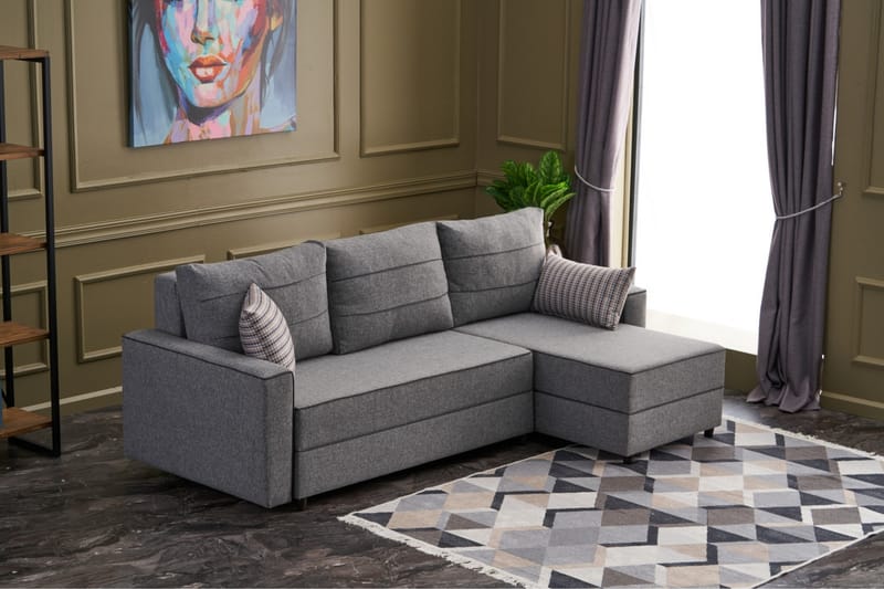 Highbank Bäddsoffa m. Divan 4-sits 200x150 - Grå - Möbler - Soffa - Bäddsoffa
