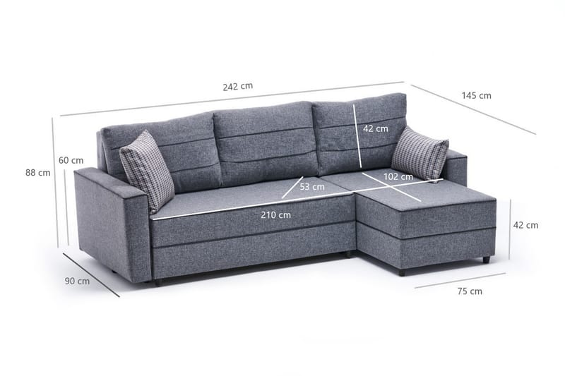 Highbank Bäddsoffa m. Divan 4-sits 200x150 - Grå - Möbler - Soffa - Bäddsoffa