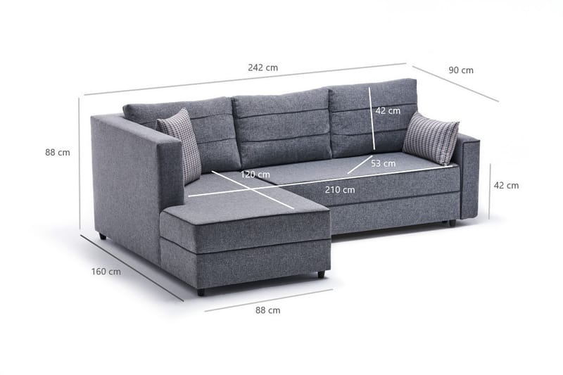 Highbank Bäddsoffa m. Divan 4-sits 200x150 - Grå - Bäddsoffa - Bäddsoffa divan