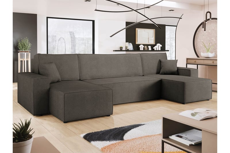 Hobson Bäddsoffa Dubbeldivan 4-sits i Plysch - Grå - Möbler - Soffa - Bäddsoffa