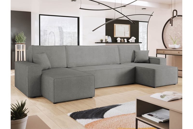 Hobson Bäddsoffa Dubbeldivan 4-sits i Plysch - Grå - Möbler - Soffa - Bäddsoffa