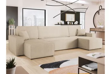 Hobson Bäddsoffa Dubbeldivan 4-sits i Plysch - Beige - Möbler - Soffa - Bäddsoffa