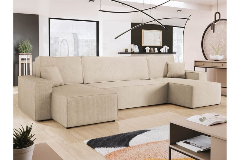 Hobson Bäddsoffa Dubbeldivan 4-sits i Plysch - Beige - Möbler - Soffa - Bäddsoffa