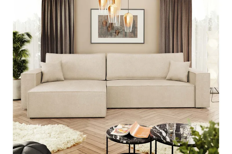 Hobson Bäddsoffa med Divan 3-sits i Plysch - Beige - Möbler - Soffa - Bäddsoffa