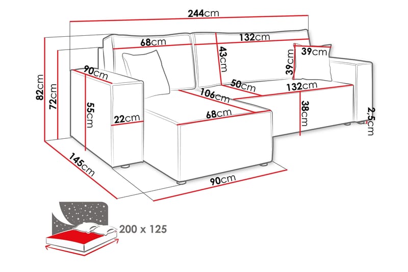 Hobson Bäddsoffa med Divan 3-sits i Plysch - Vit - Möbler - Soffa - Bäddsoffa