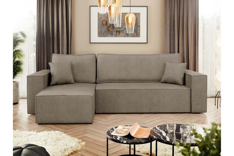 Hobson Bäddsoffa med Divan 3-sits i Plysch - Brun - Möbler - Soffa - Bäddsoffa