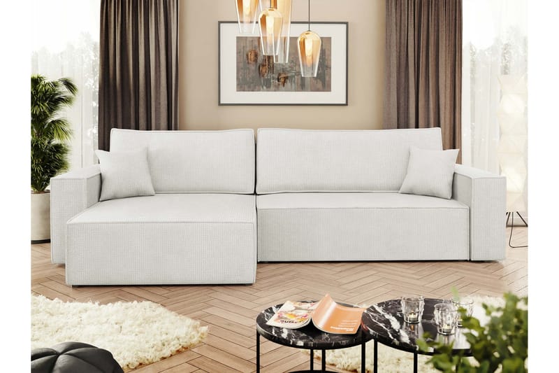 Hobson Bäddsoffa med Divan 3-sits i Plysch - Vit - Möbler - Soffa - Bäddsoffa