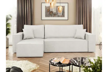 Hobson Bäddsoffa med Divan 3-sits i Plysch - Vit - Möbler - Soffa - Bäddsoffa