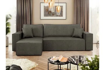 Hobson Bäddsoffa med Divan 3-sits i Plysch - Grå - Möbler - Soffa - Bäddsoffa